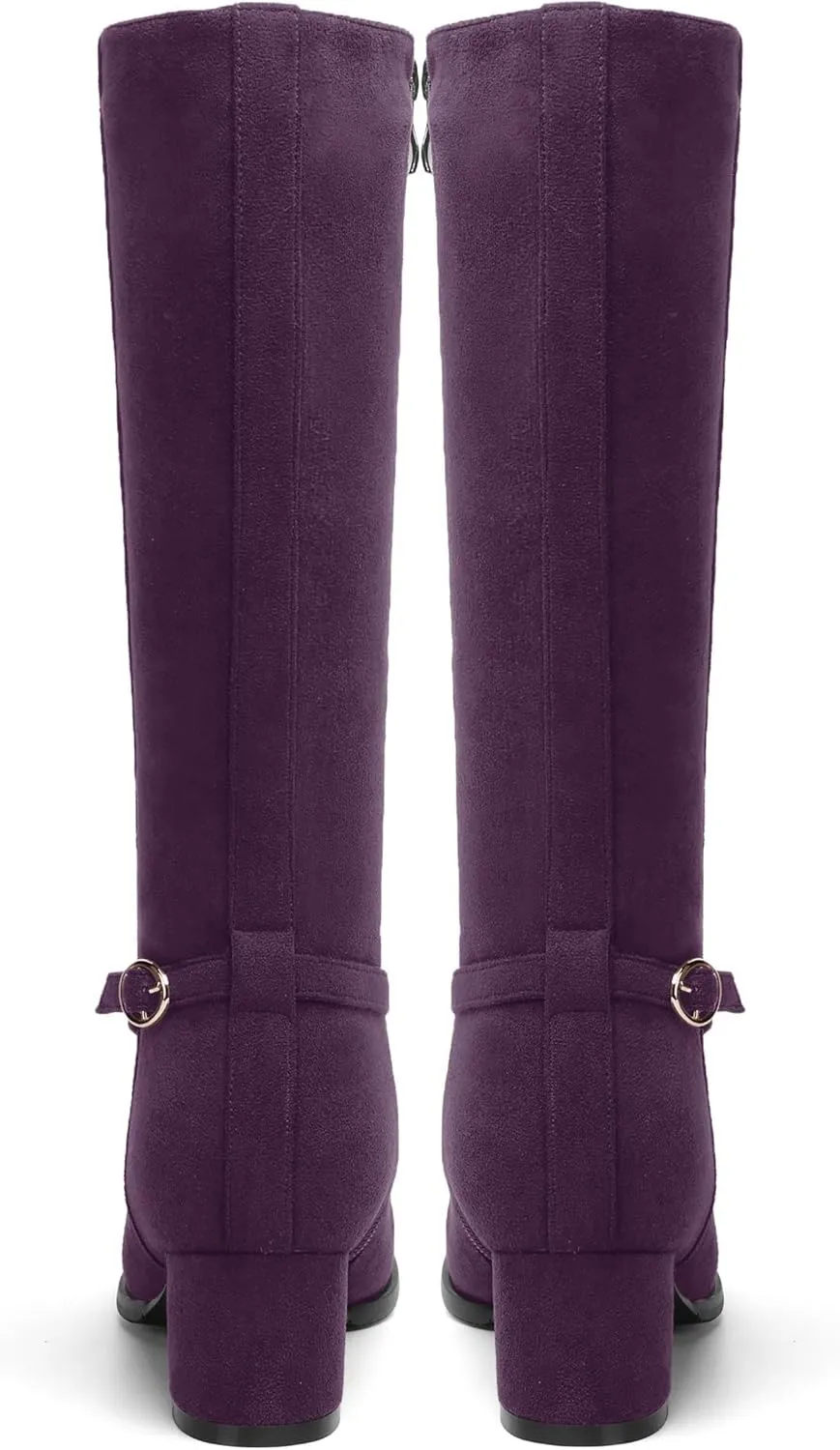 SHOWFOREST Womens Zip Suede Solid Outdoor Round Toe Sexy Chunky Low Heel Mid Calf Boots 2 Inch