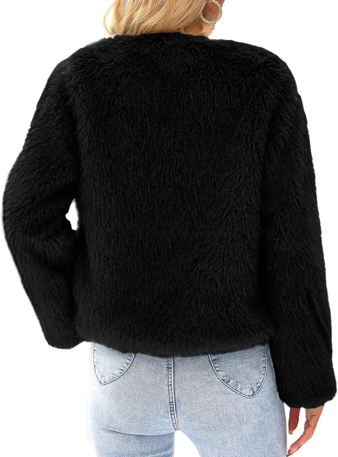 Simplee Women's Faux Fur Coat Furry Cropped Jacket Long Sleeve Warm Open Front Fur Jackets