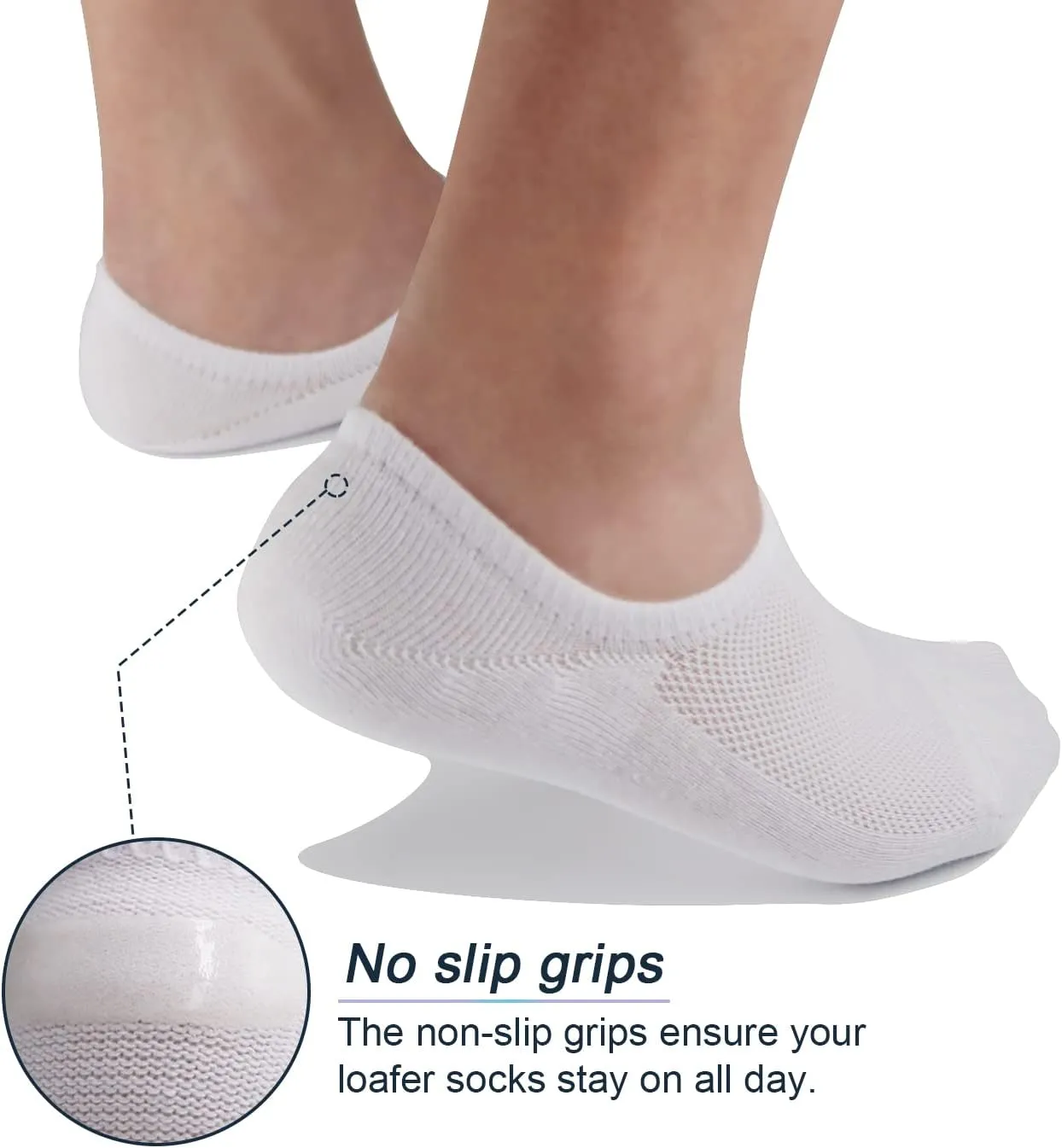SIXDAYSOX Mens No Show 8 Pairs Invisible Low Cut Cotton Non Slip Short Socks Size 5-8/9-11/12-14