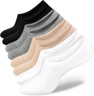 SIXDAYSOX Womens No Show Socks - 4-8 Pairs, Low Cut, Non-Slip, Invisible Cotton Liner