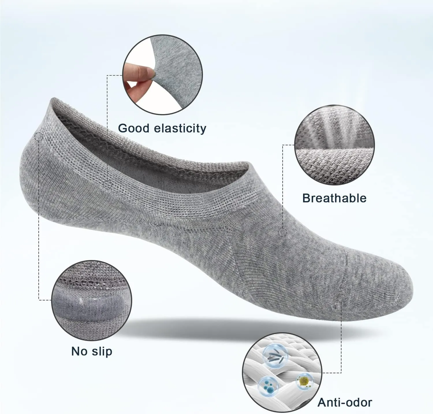 SIXDAYSOX Womens No Show Socks - 4-8 Pairs, Low Cut, Non-Slip, Invisible Cotton Liner