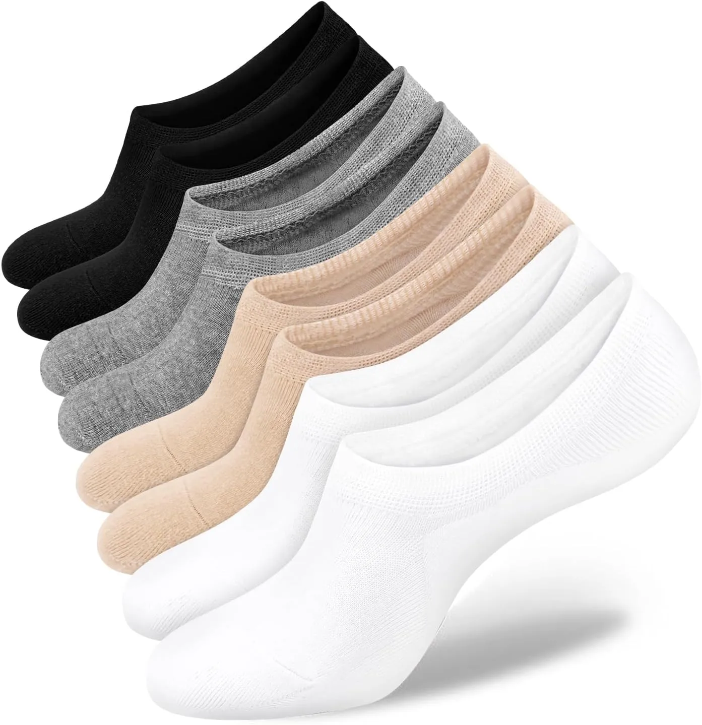 SIXDAYSOX Womens No Show Socks - 4-8 Pairs, Low Cut, Non-Slip, Invisible Cotton Liner