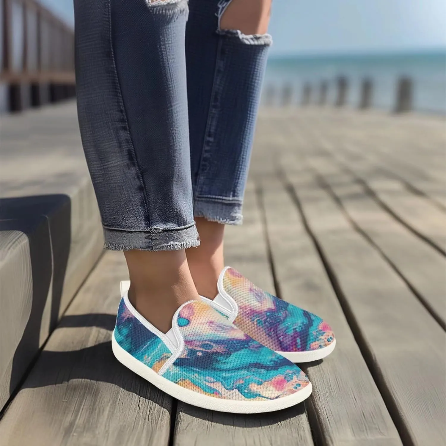 Slip On Casual Loafers for Women Breathable Mesh Flats Fashion Low-Cut Walking Shoes Round Toe Dress Shoes for Laides SizeUS 6-11
