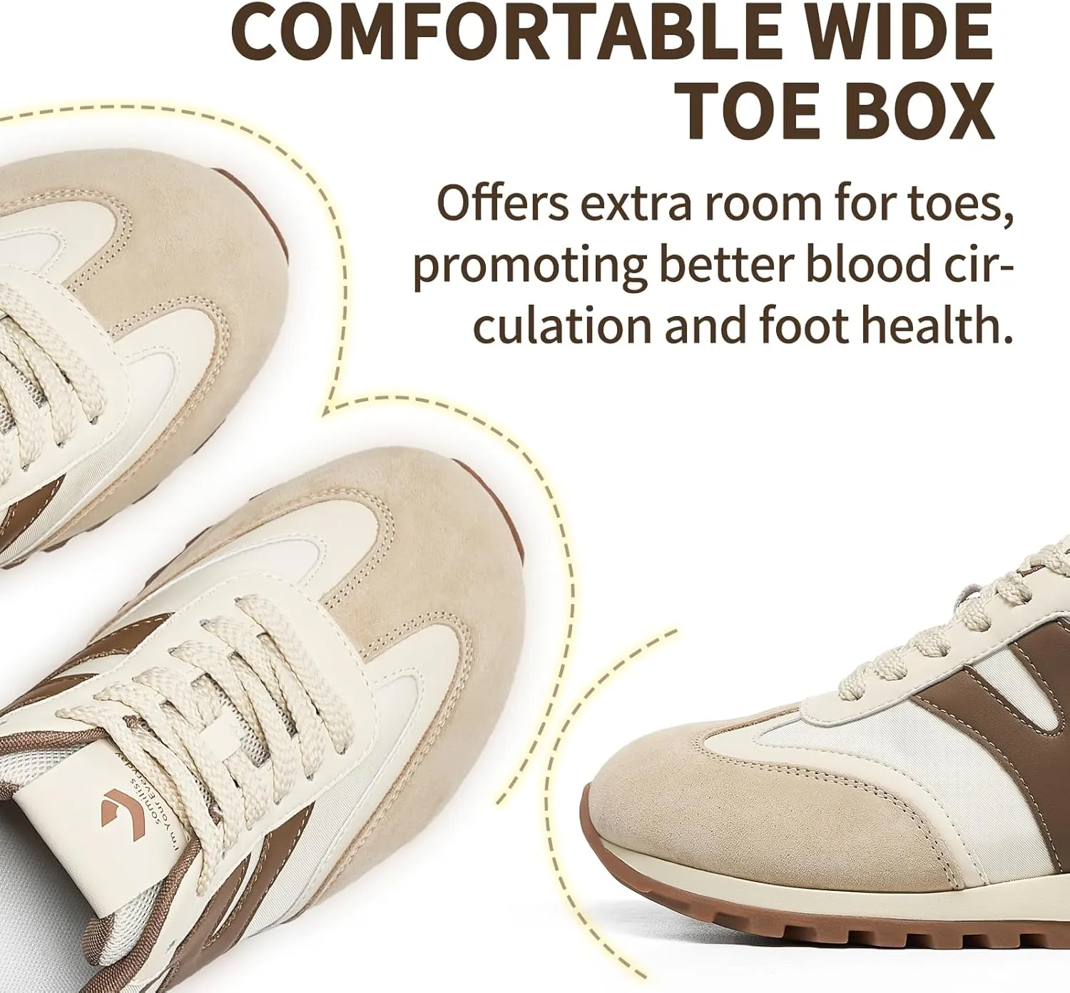 somiliss Wide Toe Sneakers for Women Breathable Fabric Leather Suede Upper Non-Slip PU TPR Outsole Walking Shoes Tennis Running Fashion Sneakers