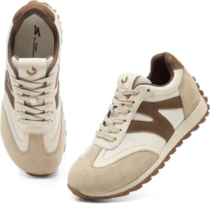 somiliss Wide Toe Sneakers for Women Breathable Fabric Leather Suede Upper Non-Slip PU TPR Outsole Walking Shoes Tennis Running Fashion Sneakers