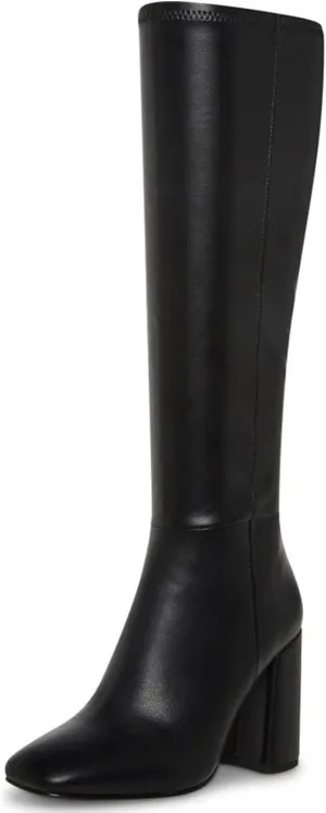 SOVANYOU Women's Faux Leather Tall Boots Fashion Square Toe Chunky Heel Knee High Boots with Side Zip
