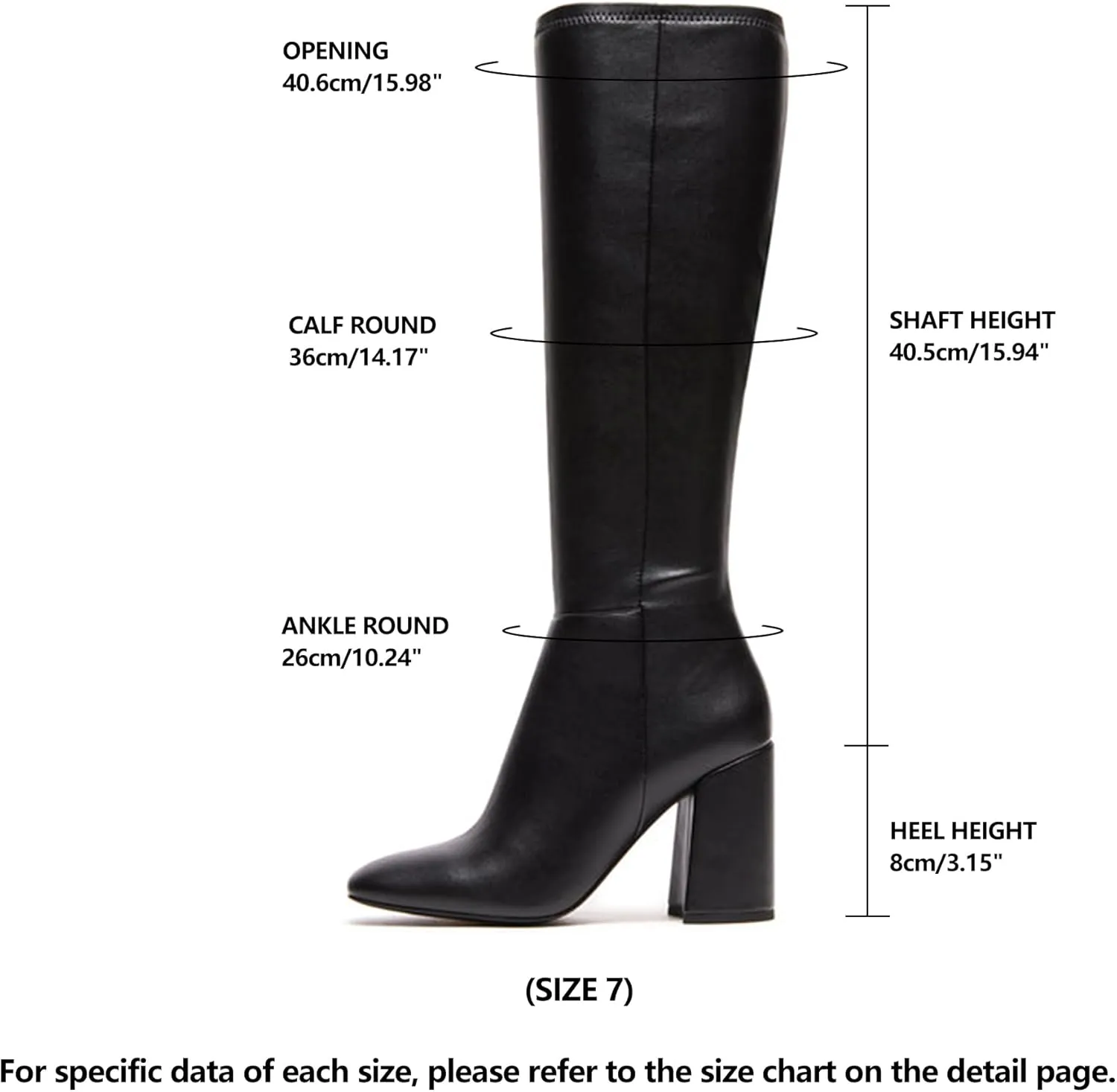 SOVANYOU Women's Faux Leather Tall Boots Fashion Square Toe Chunky Heel Knee High Boots with Side Zip