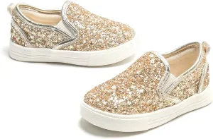 Sparkly Sneakers for Girls 3-12 Years Slip-On Comfort Fit Casual Princess Shoes