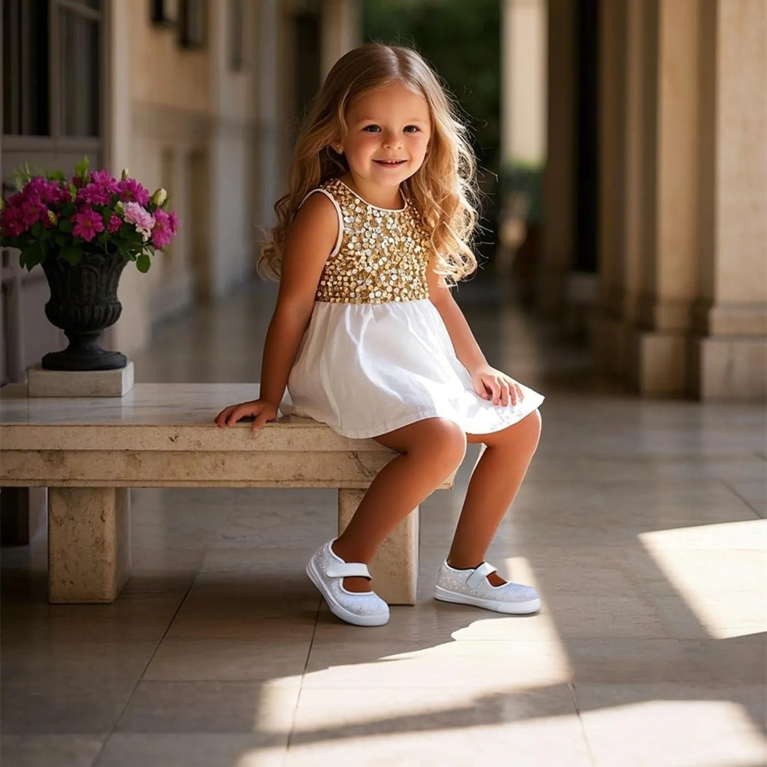 Sparkly Sneakers for Girls 3-12 Years Slip-On Comfort Fit Casual Princess Shoes