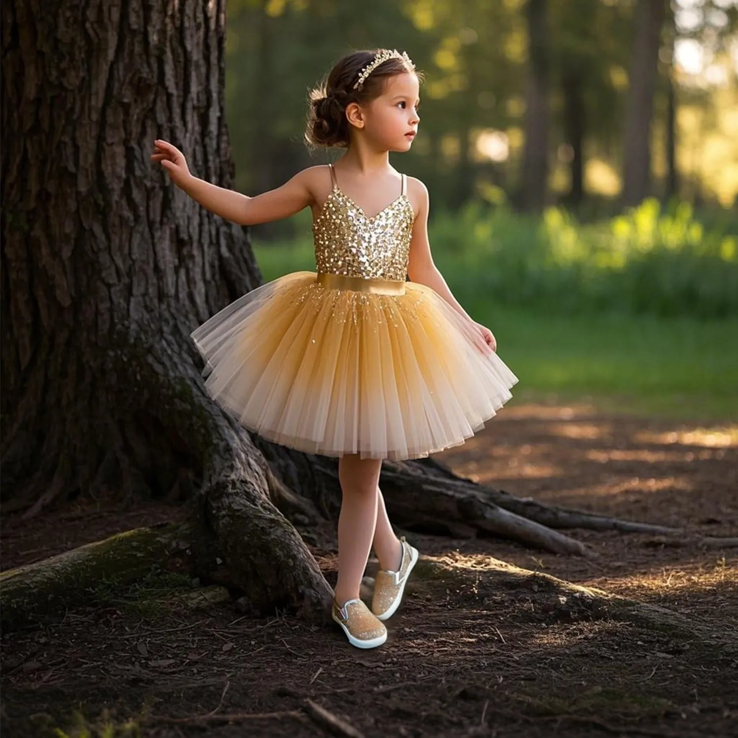 Sparkly Sneakers for Girls 3-12 Years Slip-On Comfort Fit Casual Princess Shoes