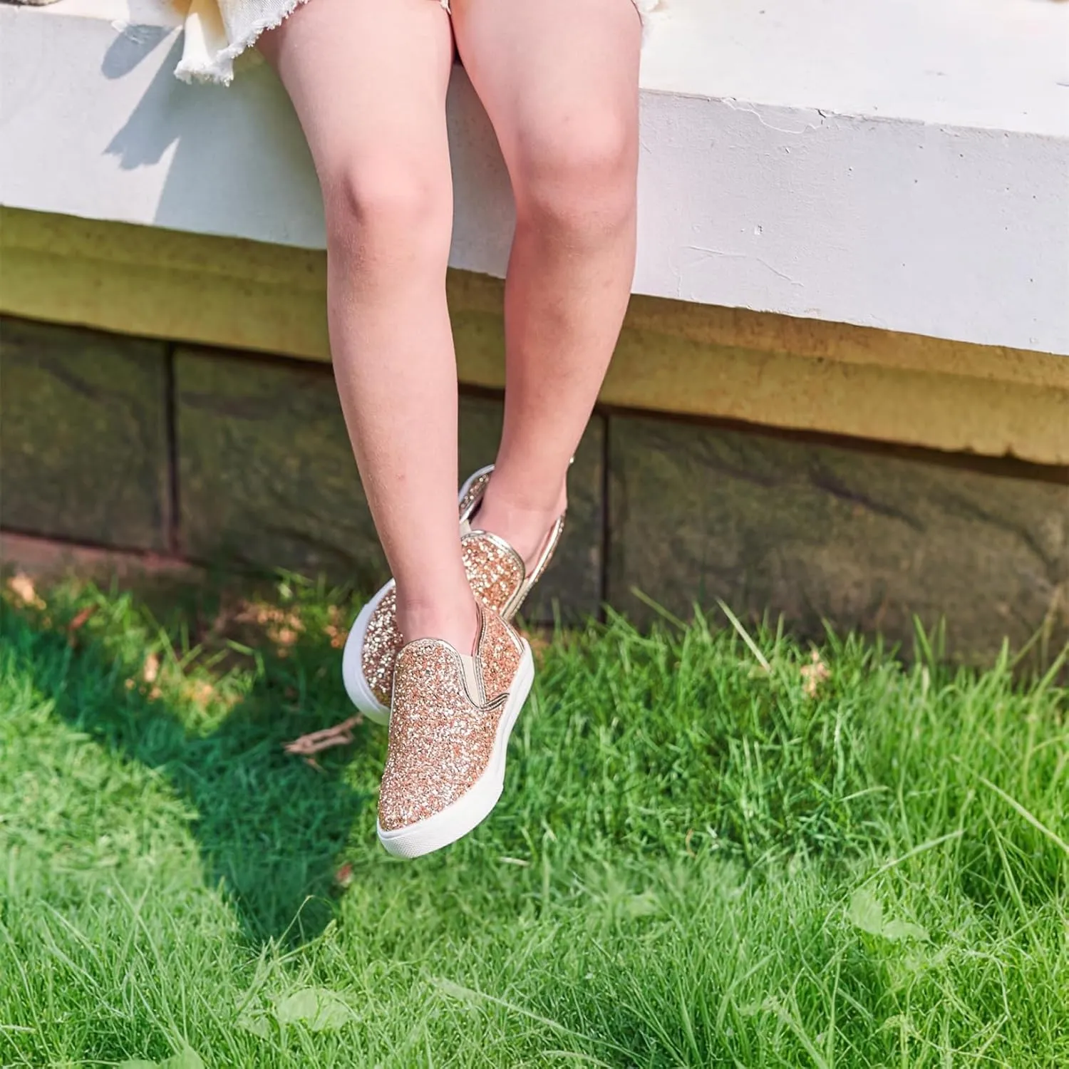 Sparkly Sneakers for Girls 3-12 Years Slip-On Comfort Fit Casual Princess Shoes