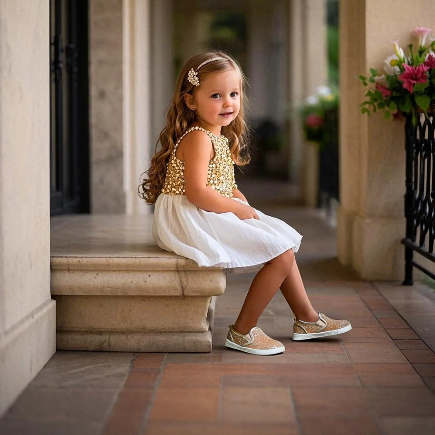 Sparkly Sneakers for Girls 3-12 Years Slip-On Comfort Fit Casual Princess Shoes