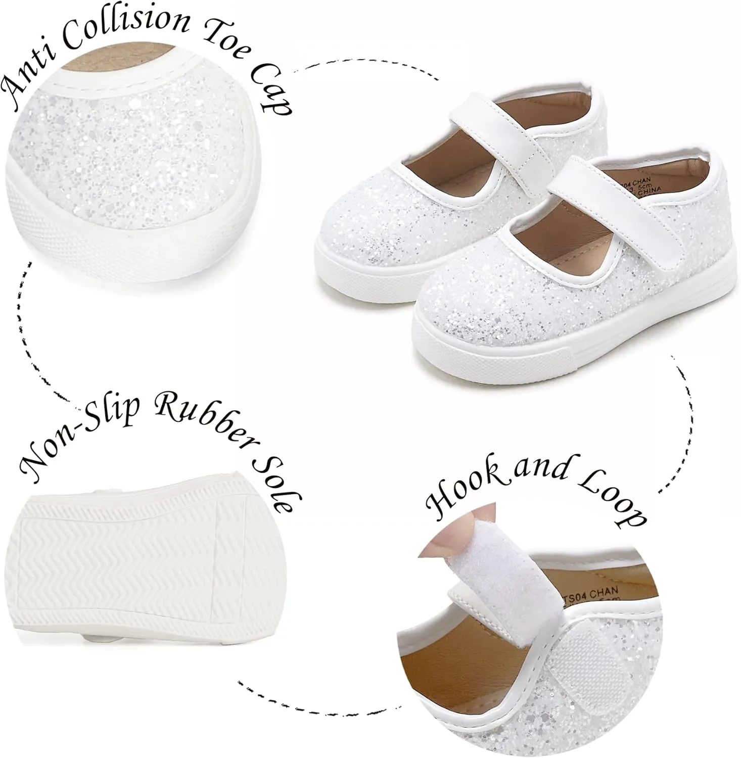Sparkly Sneakers for Girls 3-12 Years Slip-On Comfort Fit Casual Princess Shoes