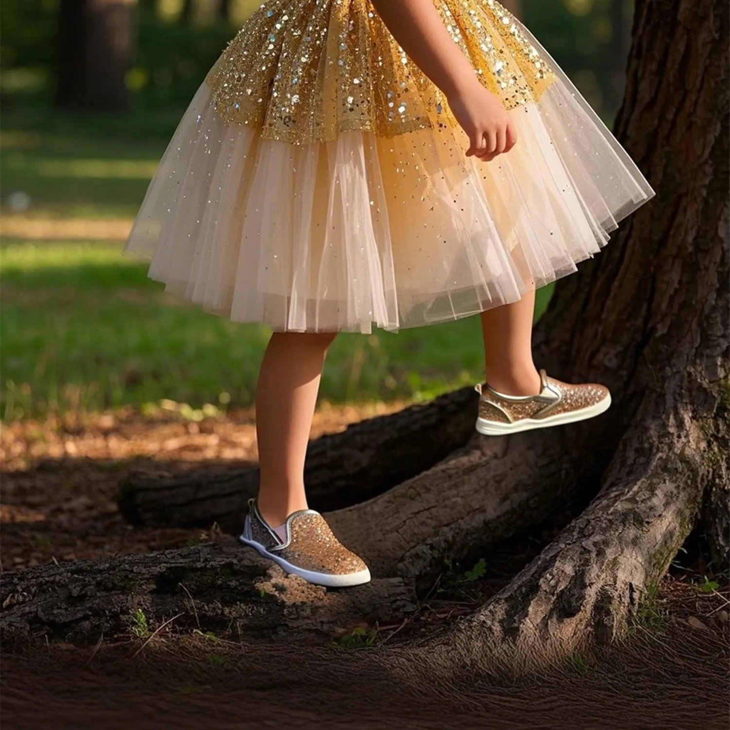 Sparkly Sneakers for Girls 3-12 Years Slip-On Comfort Fit Casual Princess Shoes
