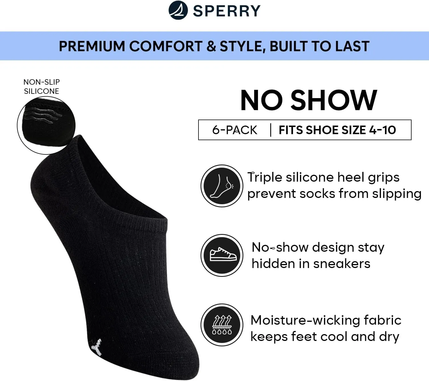 Sperry Women’s 6-Pack Super No Show Socks – Cushioned, Breathable, Anti-Slip Low Cut Socks for Sneakers Running & Casual Wear