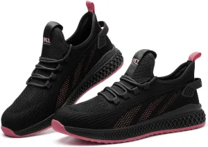 SPIEZ Slip on Safety Shoes for Women,Lightweight Non Slip Work Shoes,Air Cushion Safety Sneakers for Work and Daily Wear Black-Pink