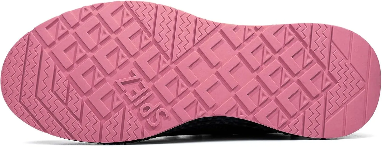 SPIEZ Slip on Safety Shoes for Women,Lightweight Non Slip Work Shoes,Air Cushion Safety Sneakers for Work and Daily Wear Black-Pink