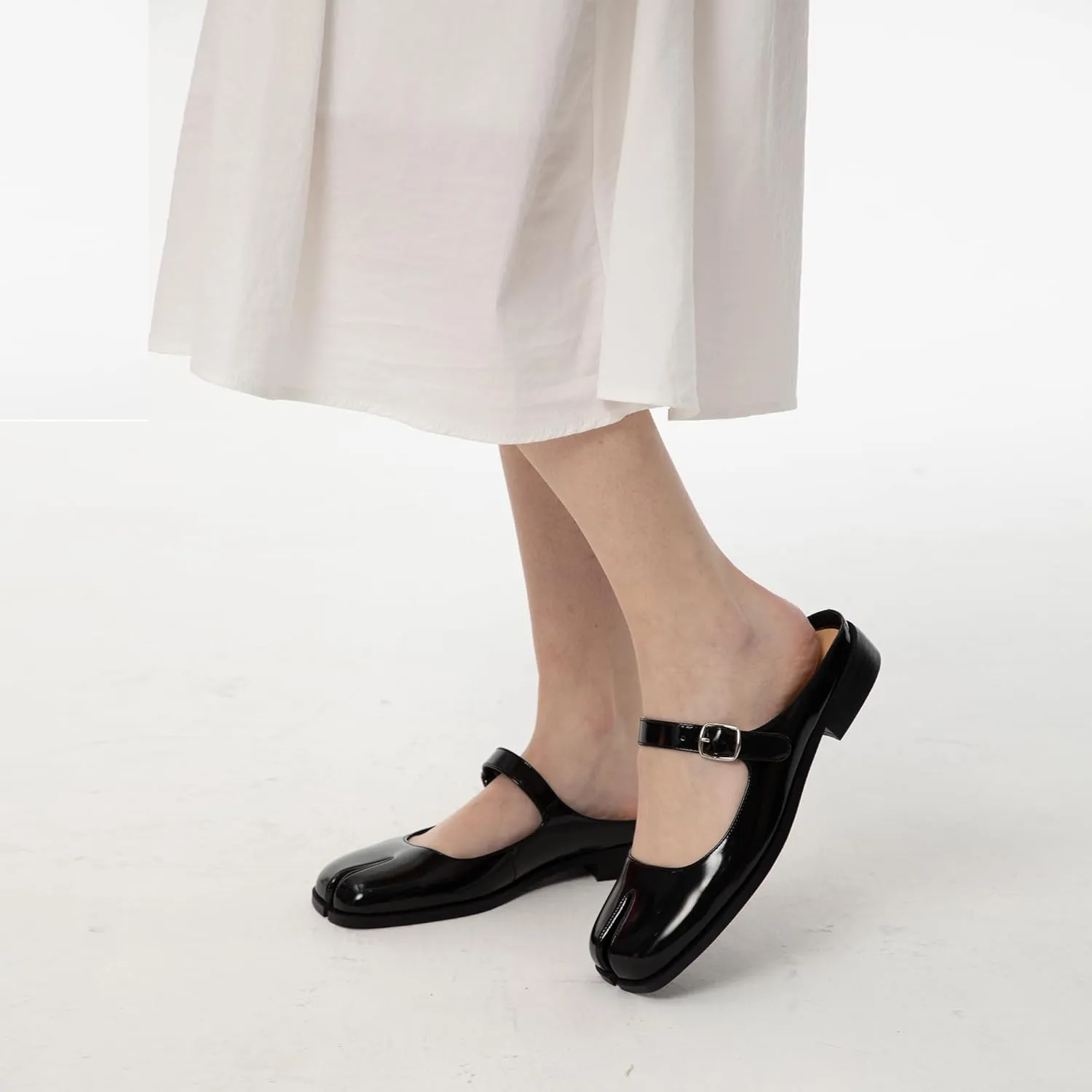 Split Coverd Toe Nainja Women Lofers Adjustable Buckle Mary Janes Mules Slingback Slip On Casual Shoes Flats