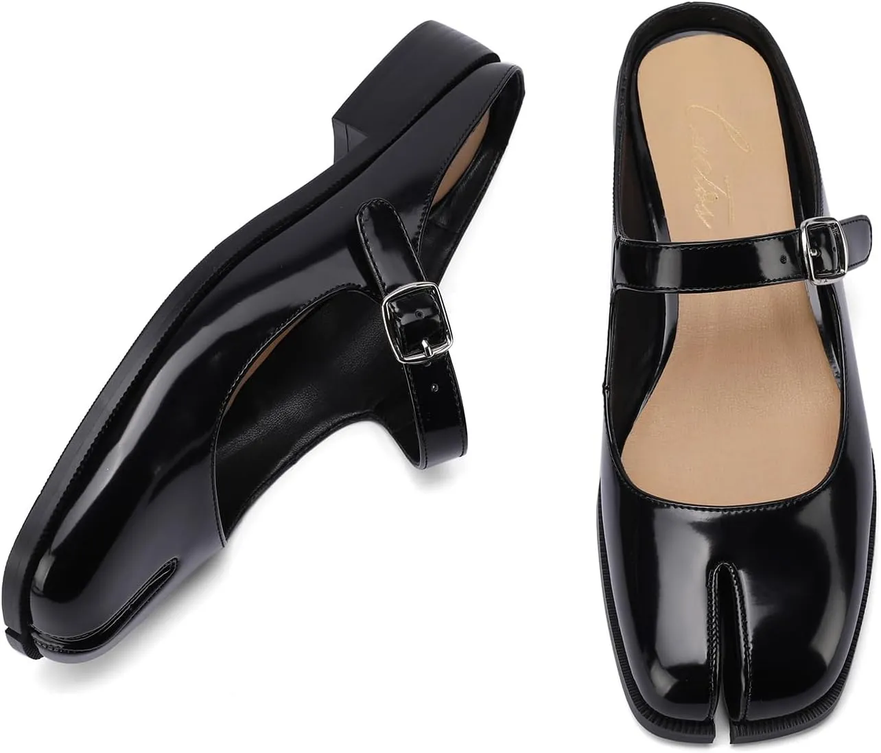 Split Coverd Toe Nainja Women Lofers Adjustable Buckle Mary Janes Mules Slingback Slip On Casual Shoes Flats