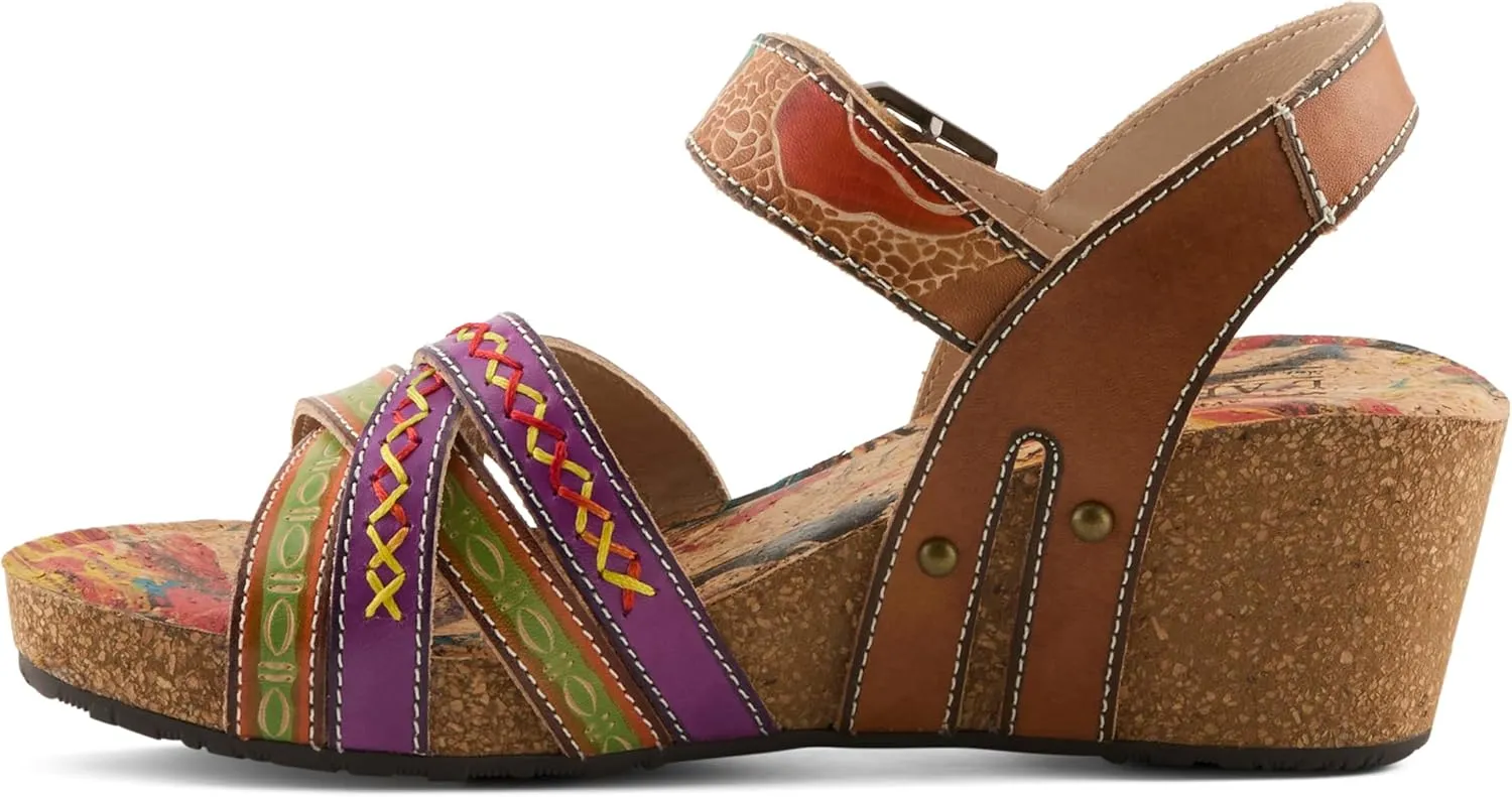 Spring Step L'Artiste Women's BOSQUET - Hand-Painted Wedge Sandals for Artistic Comfort