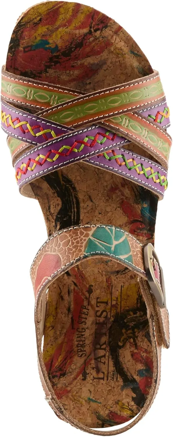Spring Step L'Artiste Women's BOSQUET - Hand-Painted Wedge Sandals for Artistic Comfort