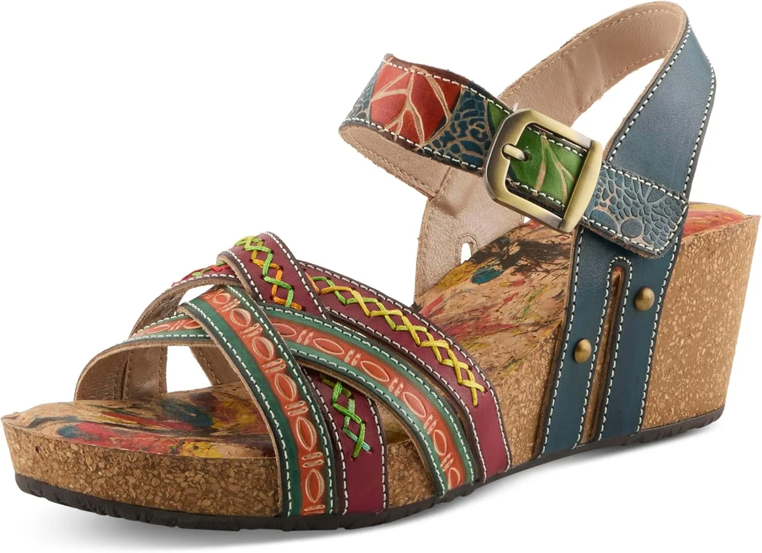 Spring Step L'Artiste Women's BOSQUET - Hand-Painted Wedge Sandals for Artistic Comfort