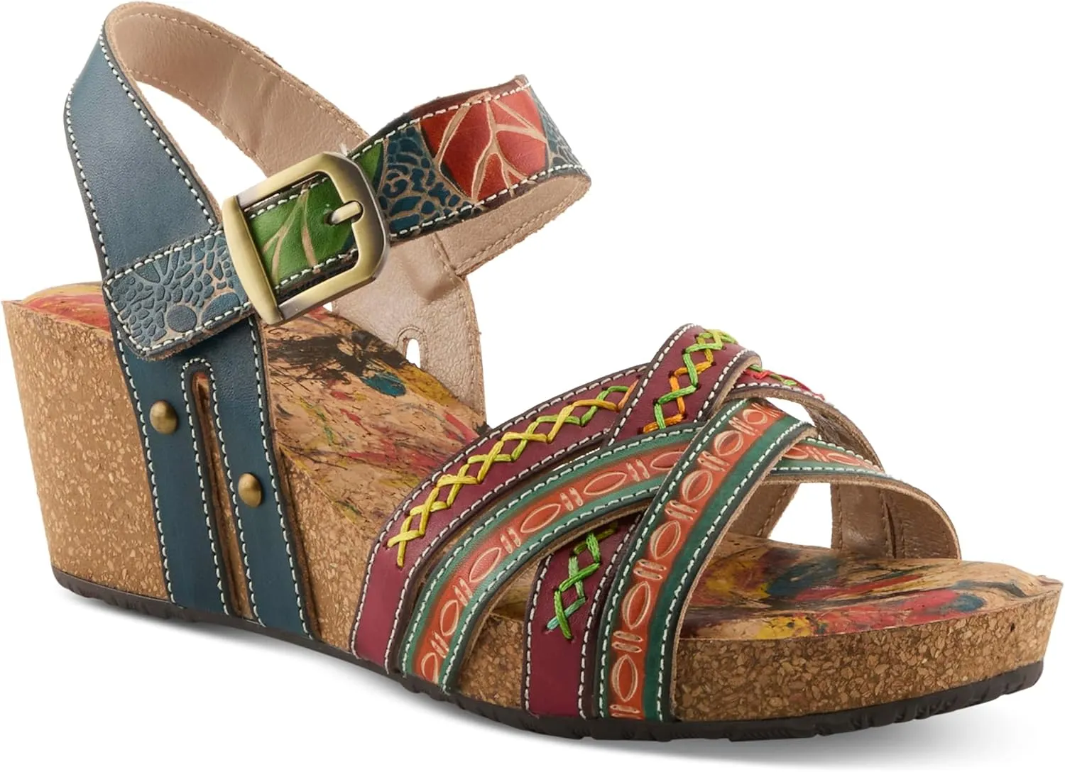 Spring Step L'Artiste Women's BOSQUET - Hand-Painted Wedge Sandals for Artistic Comfort