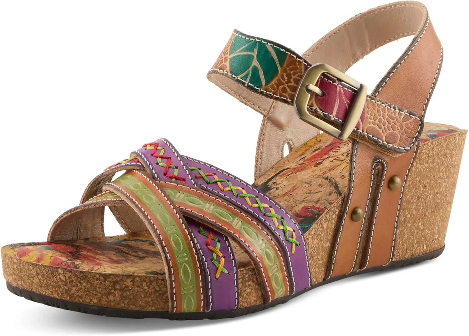 Spring Step L'Artiste Women's BOSQUET - Hand-Painted Wedge Sandals for Artistic Comfort