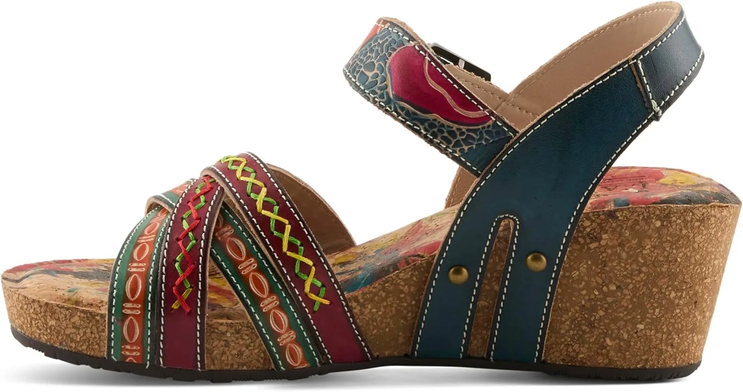 Spring Step L'Artiste Women's BOSQUET - Hand-Painted Wedge Sandals for Artistic Comfort