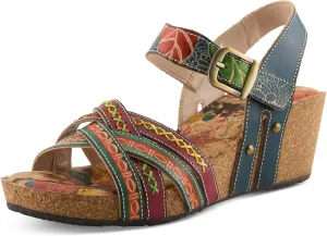 Spring Step L'Artiste Women's BOSQUET - Hand-Painted Wedge Sandals for Artistic Comfort