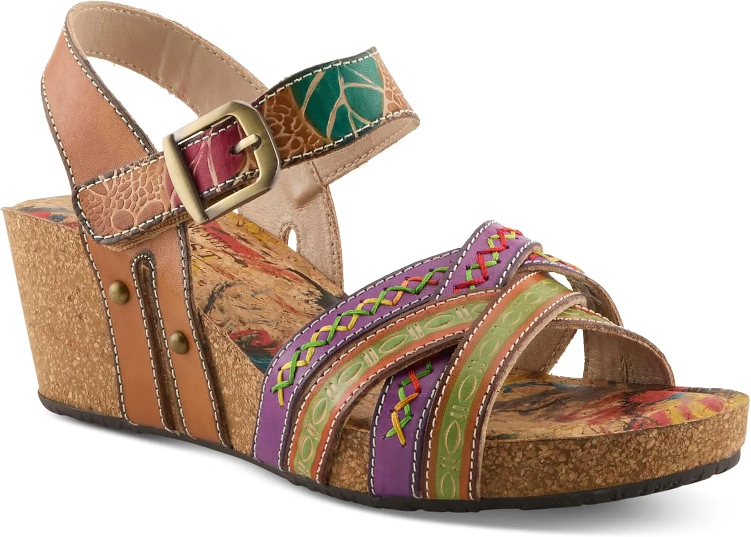 Spring Step L'Artiste Women's BOSQUET - Hand-Painted Wedge Sandals for Artistic Comfort