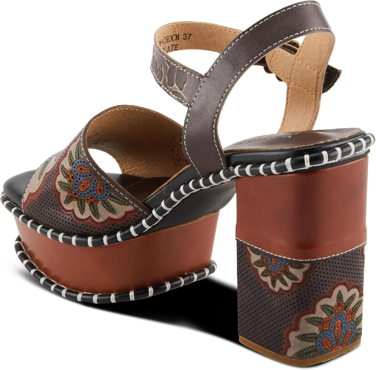 Spring Step L'Artiste Women's GOGETEM Retro Platform Sandals - Hand-Painted Flower Design, Decorative Floral Buckle