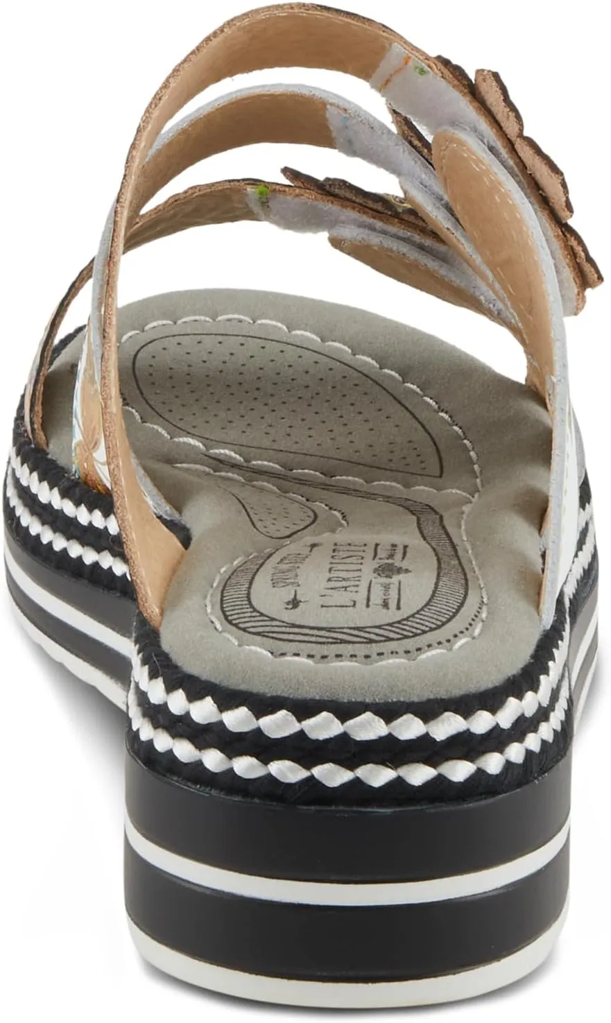 Spring Step L'Artiste Women's NAOMI-MONARCH Comfortable Butterfly Slide Sandals | Hand-Painted Leather Flowers, Hook and Loop Closure