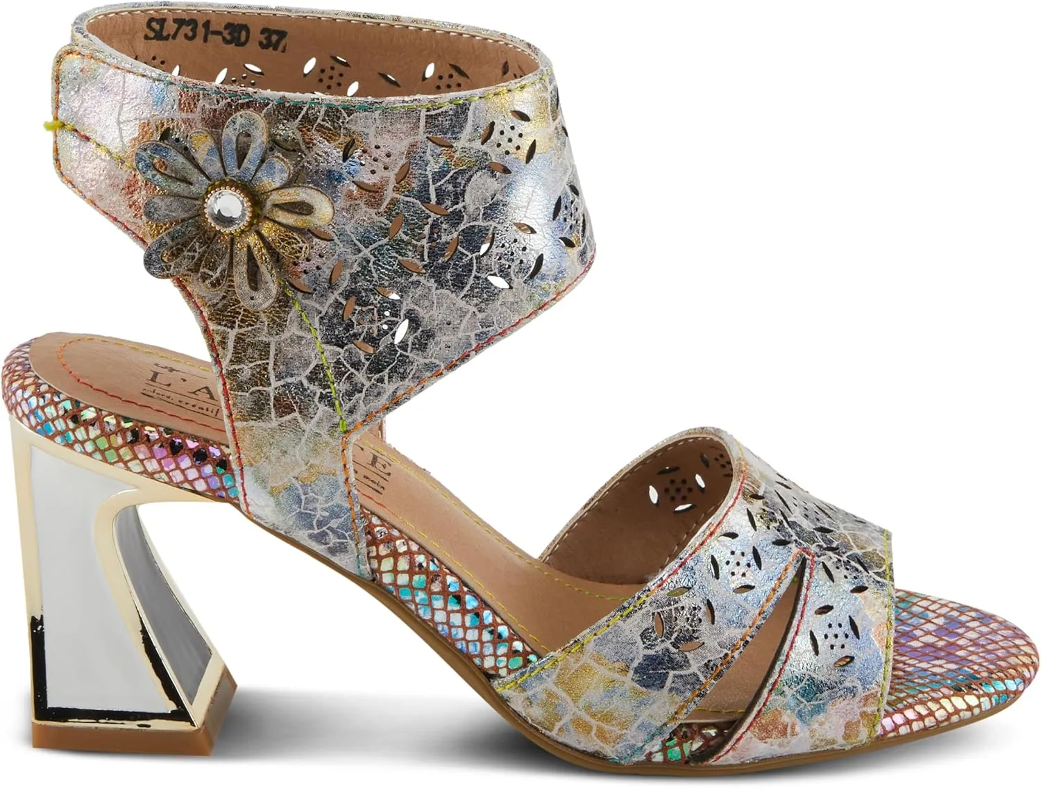 Spring Step L'Artiste Women's POSTER-METAL Metallic Leather Sandals, Artistic Elegance and Modern Design