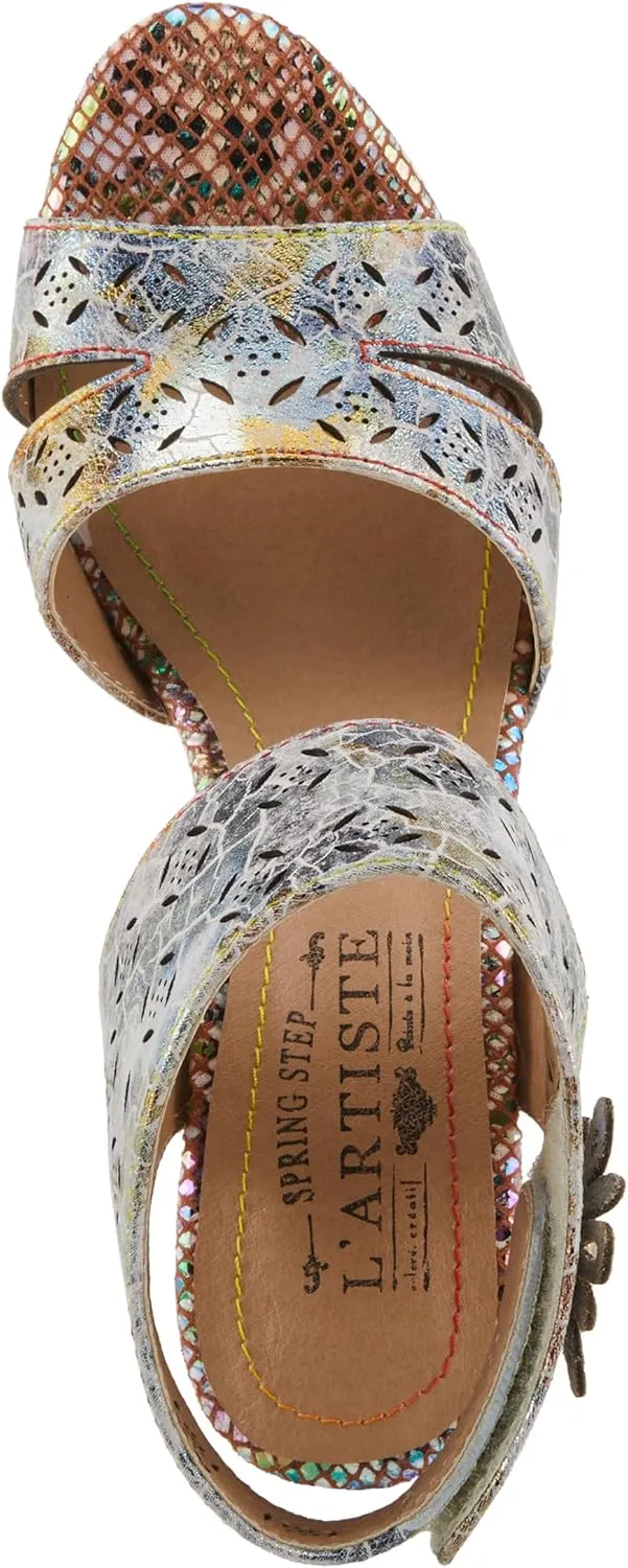 Spring Step L'Artiste Women's POSTER-METAL Metallic Leather Sandals, Artistic Elegance and Modern Design