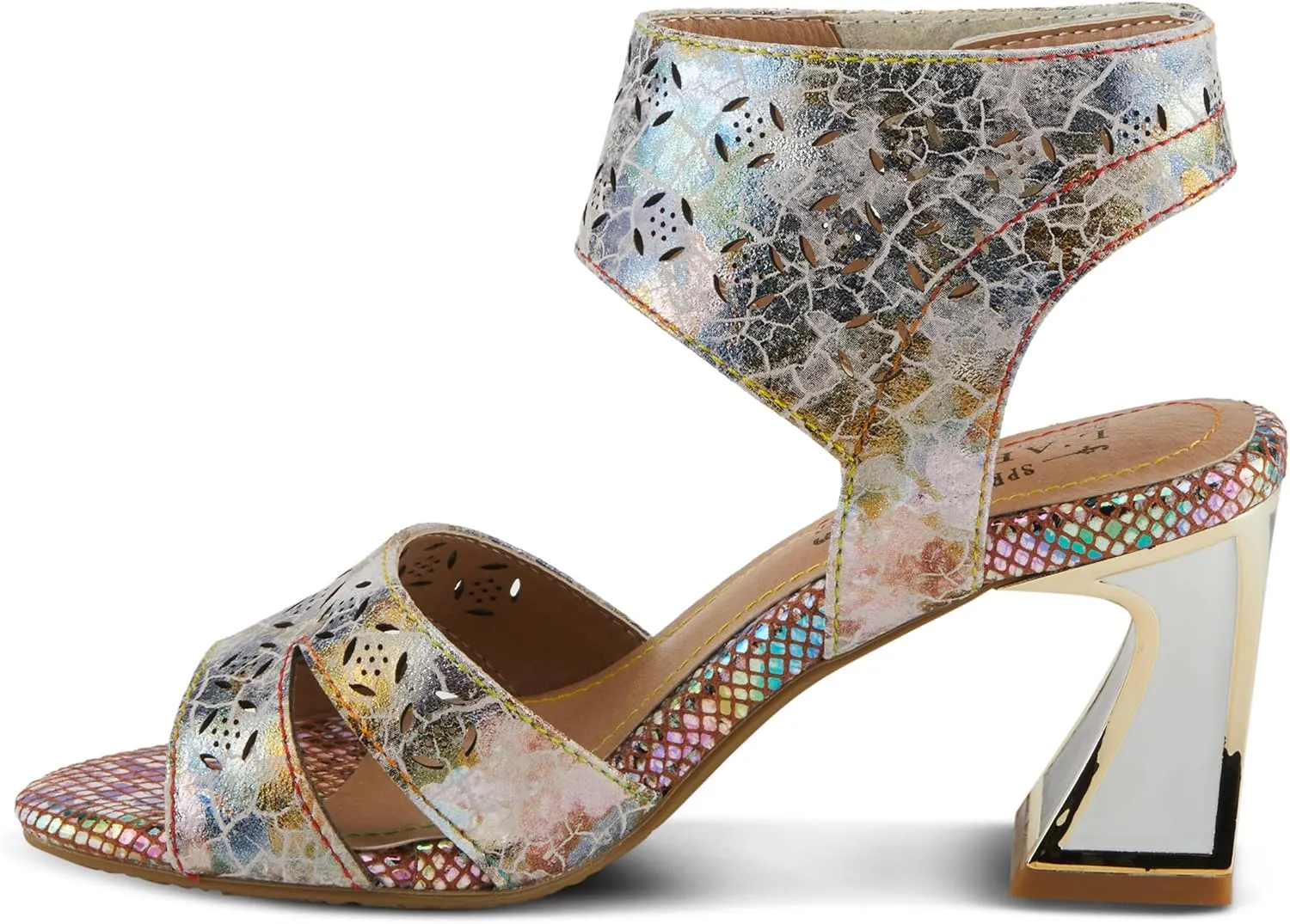 Spring Step L'Artiste Women's POSTER-METAL Metallic Leather Sandals, Artistic Elegance and Modern Design
