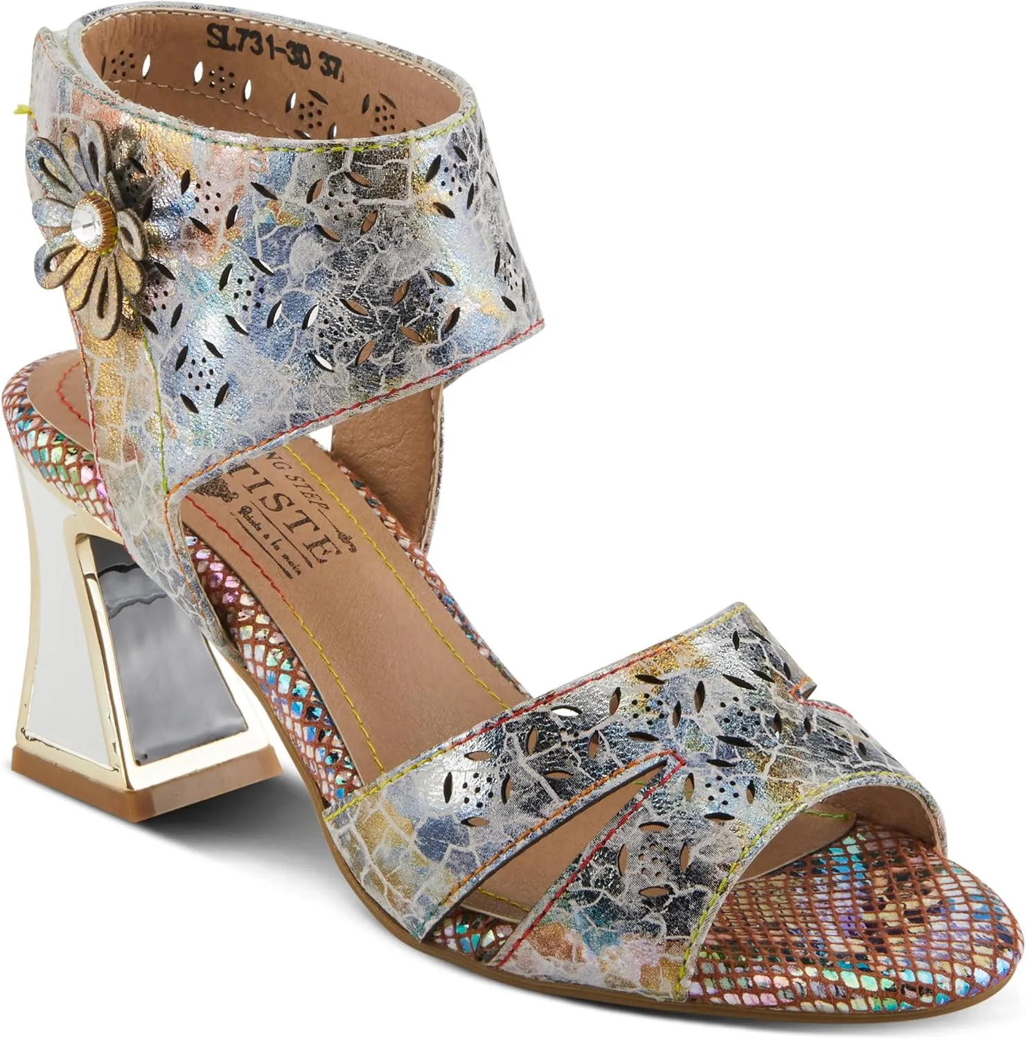 Spring Step L'Artiste Women's POSTER-METAL Metallic Leather Sandals, Artistic Elegance and Modern Design