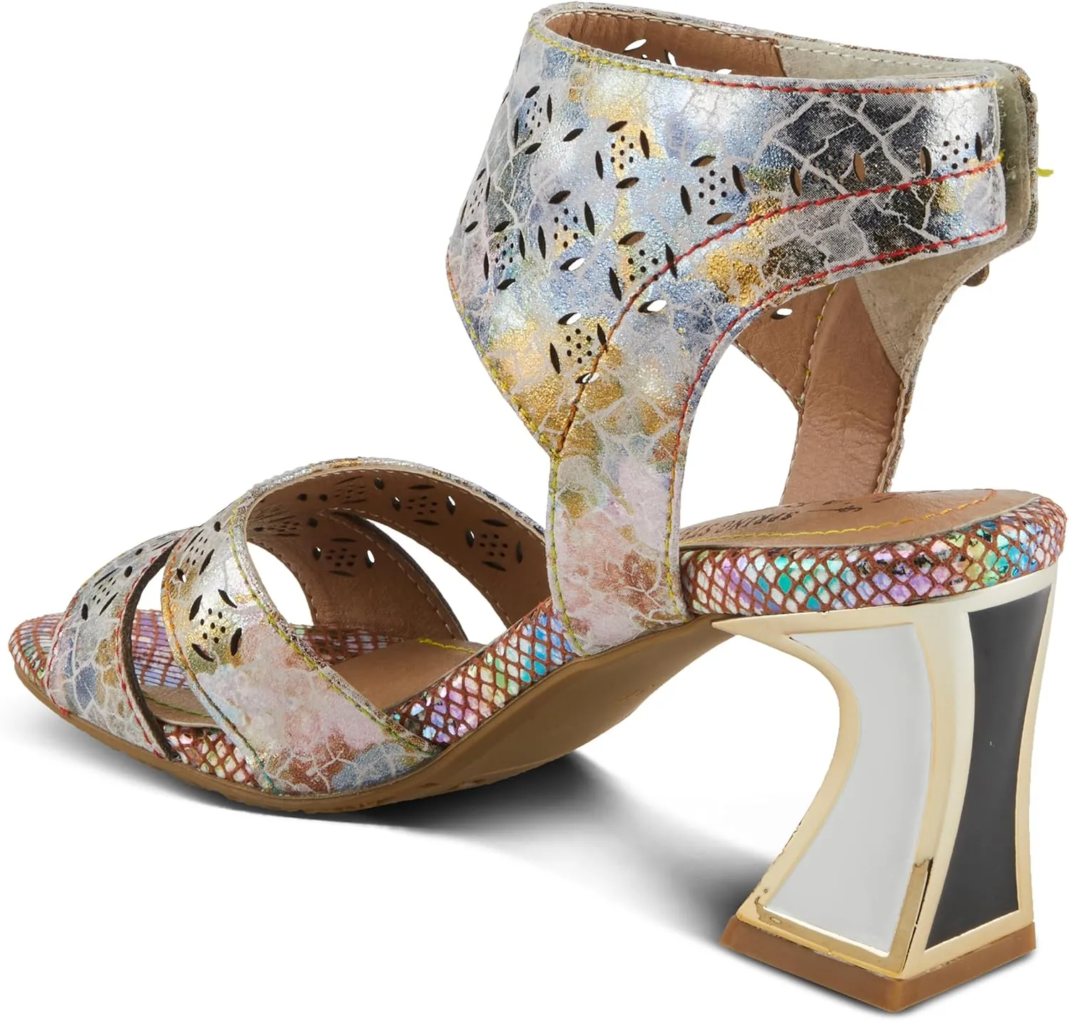 Spring Step L'Artiste Women's POSTER-METAL Metallic Leather Sandals, Artistic Elegance and Modern Design