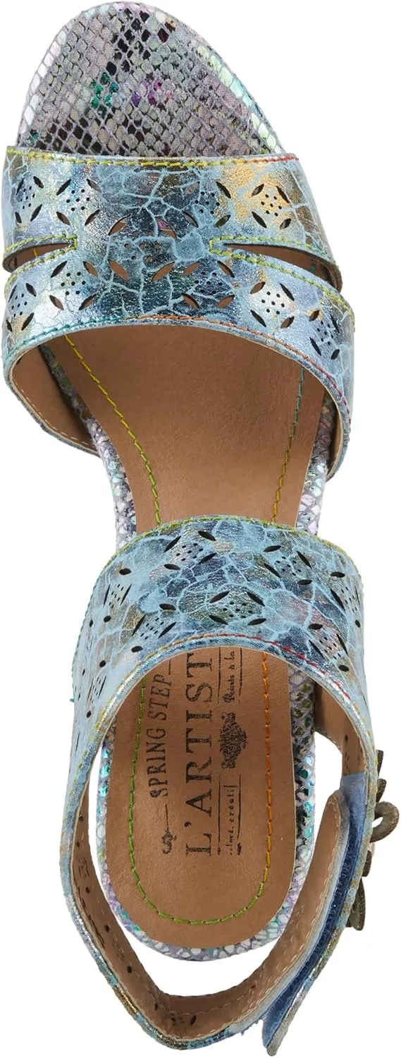 Spring Step L'Artiste Women's POSTER-METAL Metallic Leather Sandals, Artistic Elegance and Modern Design