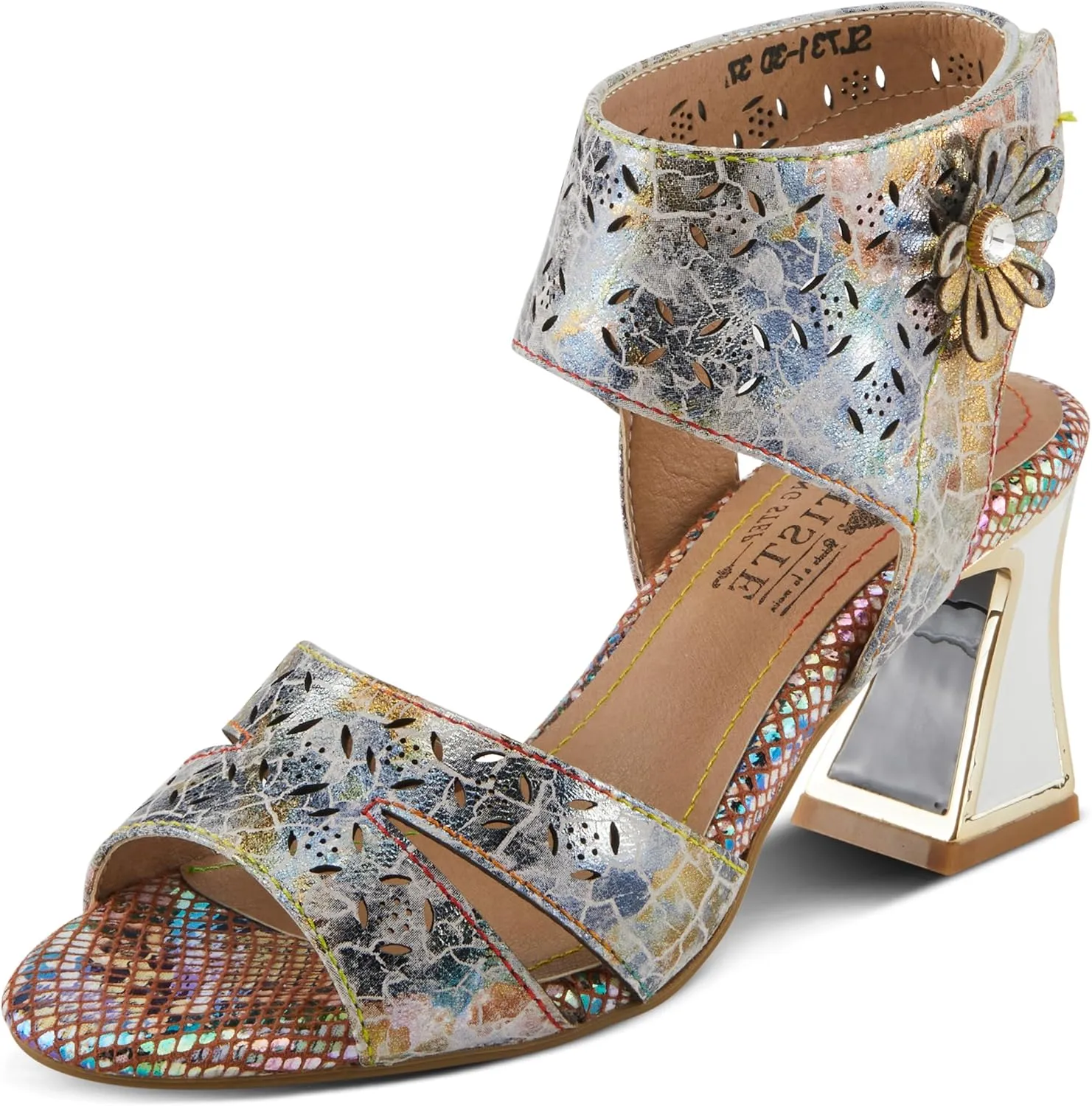 Spring Step L'Artiste Women's POSTER-METAL Metallic Leather Sandals, Artistic Elegance and Modern Design