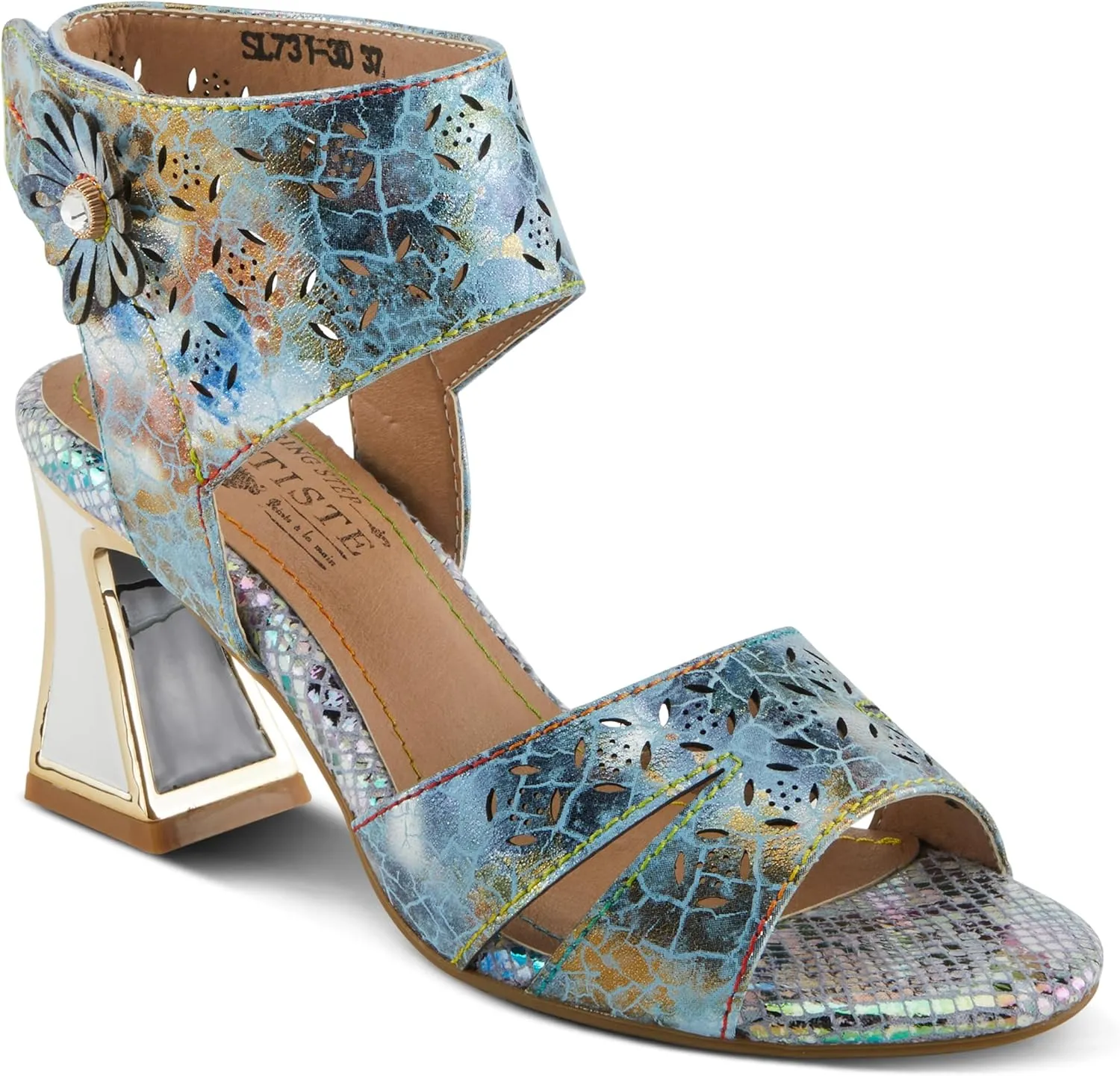 Spring Step L'Artiste Women's POSTER-METAL Metallic Leather Sandals, Artistic Elegance and Modern Design