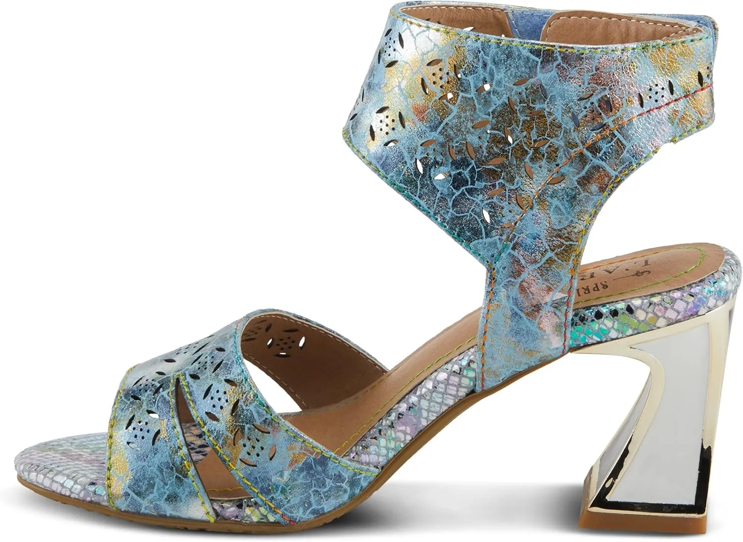 Spring Step L'Artiste Women's POSTER-METAL Metallic Leather Sandals, Artistic Elegance and Modern Design