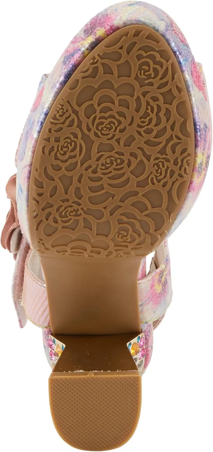 Spring Step L'Artiste Women's SMASHING Metallic Leather Sandals - Opulent Decorative Flowers, Sculpted Jewel Heel, Wearable Art Footwear