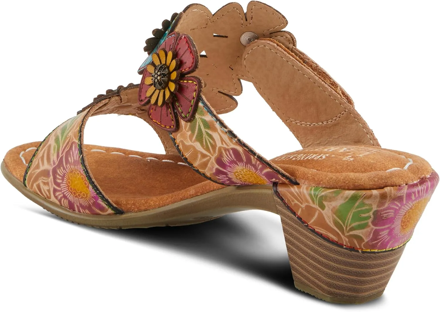 Spring Step L'Artiste Women's SUMMERFUN Hand-Painted Sandals - Leather Wrapped Heel, Asymmetrical Flower Design