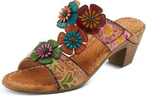 Spring Step L'Artiste Women's SUMMERFUN Hand-Painted Sandals - Leather Wrapped Heel, Asymmetrical Flower Design