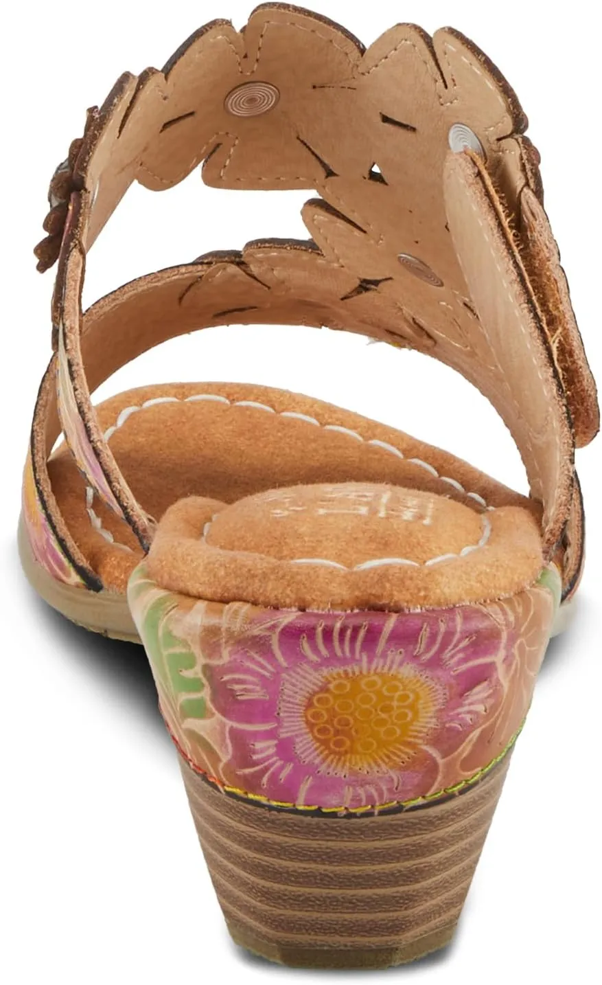Spring Step L'Artiste Women's SUMMERFUN Hand-Painted Sandals - Leather Wrapped Heel, Asymmetrical Flower Design
