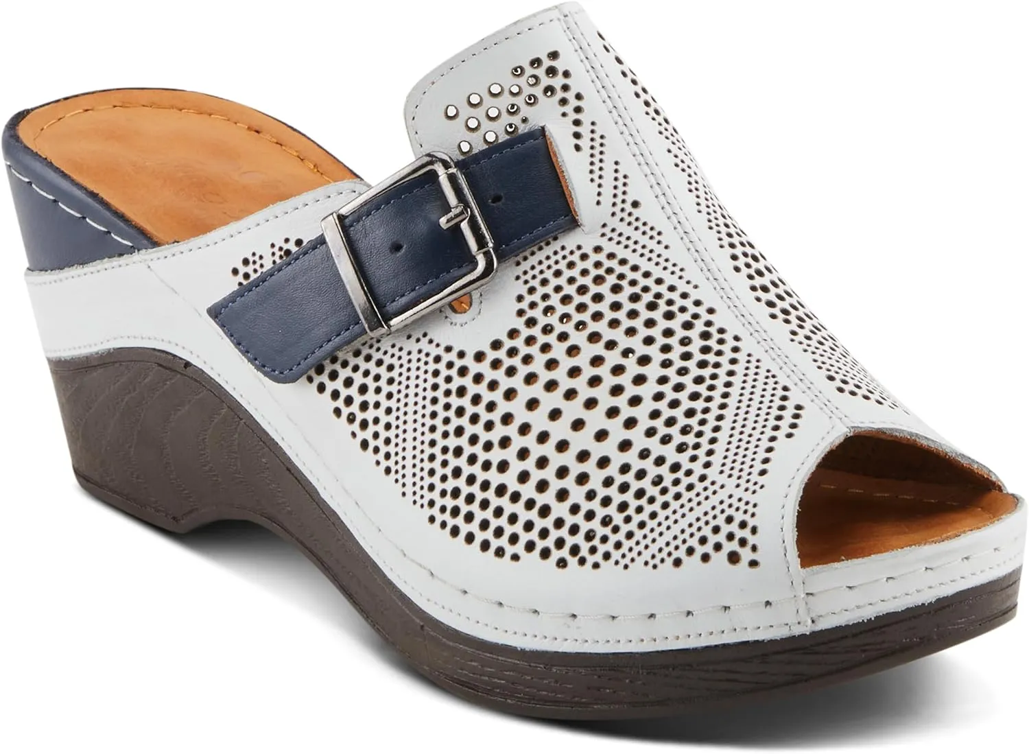 Spring Step MOMELLE Women's Perforated Leather Wedge Slide Sandals - Chic Style, Comfortable Elegance
