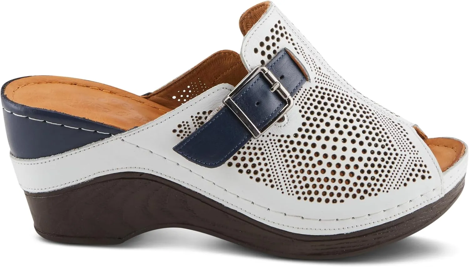 Spring Step MOMELLE Women's Perforated Leather Wedge Slide Sandals - Chic Style, Comfortable Elegance