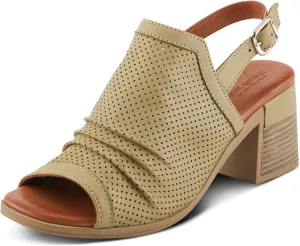 Spring Step NOCTIUM Women's Stacked Heel Sandals with Perforated Leather Upper and Peep-Toe Detail