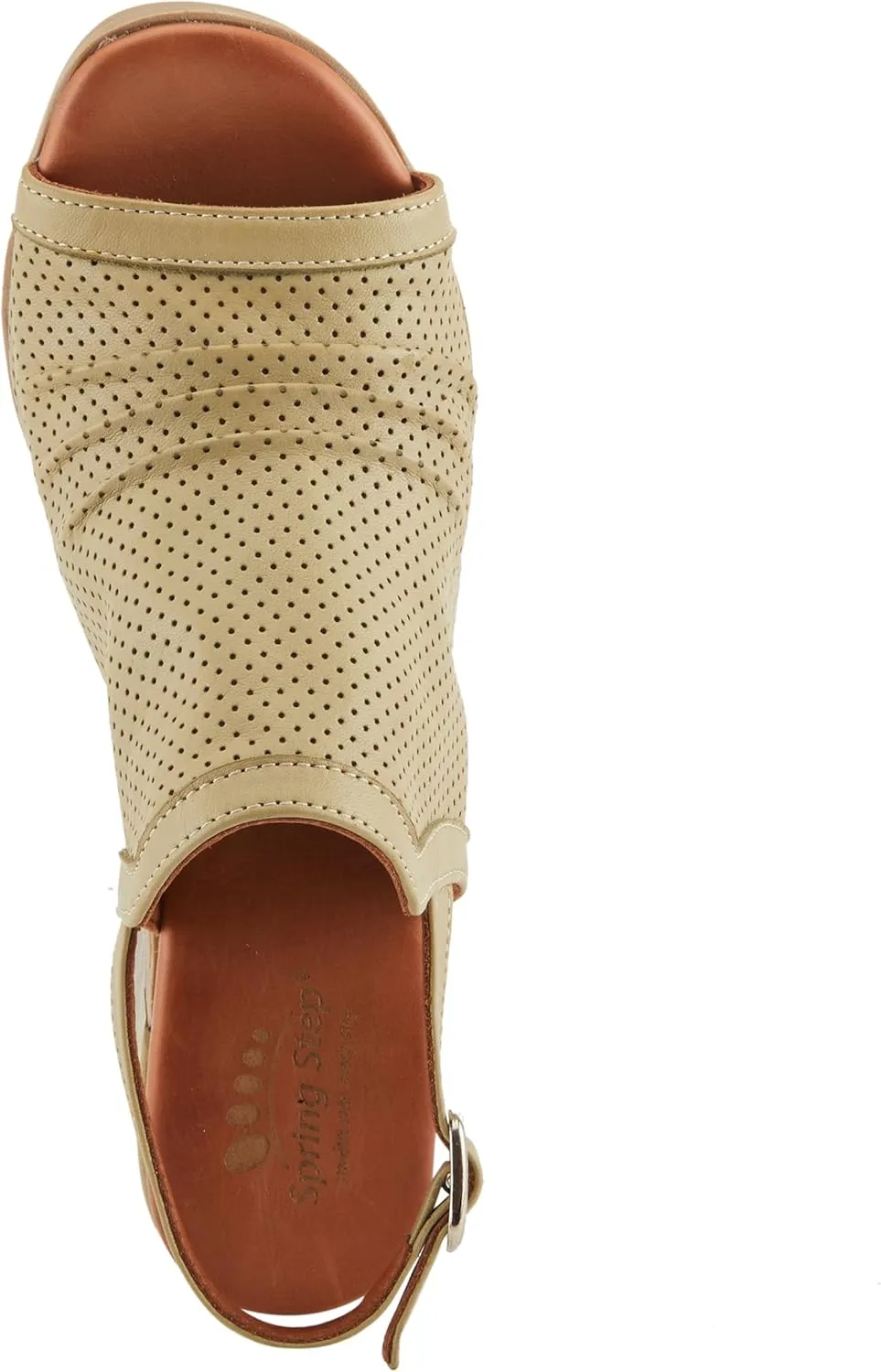 Spring Step NOCTIUM Women's Stacked Heel Sandals with Perforated Leather Upper and Peep-Toe Detail